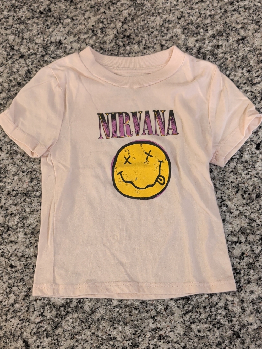 NIRVANA Pink Kids' Short Sleeve Tee with Yellow Smiley Logo